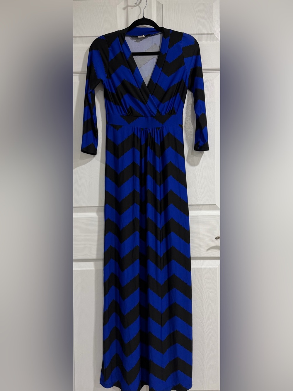 Blue and Black Chevron Wrap Maxi Dress
